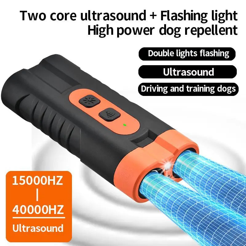 Upgraded Dual-Headed Ultrasonic Dog Repeller and Bark Stopper Flashlight - Rechargeable Portable Device for Effective Pet Barking Control, Essential for Dog Walkers and Pet Enthusiasts