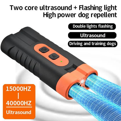 Upgraded Dual-Headed Ultrasonic Dog Repeller and Bark Stopper Flashlight - Rechargeable Portable Device for Effective Pet Barking Control, Essential for Dog Walkers and Pet Enthusiasts