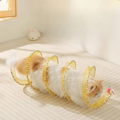 Summervibes Spiral Tunnel Cat Toy - Collapsible 20-Inch Spring Tunnel with Feather & Bell for Interactive Play, Durable Accessory for Indoor Cats and Small Pets