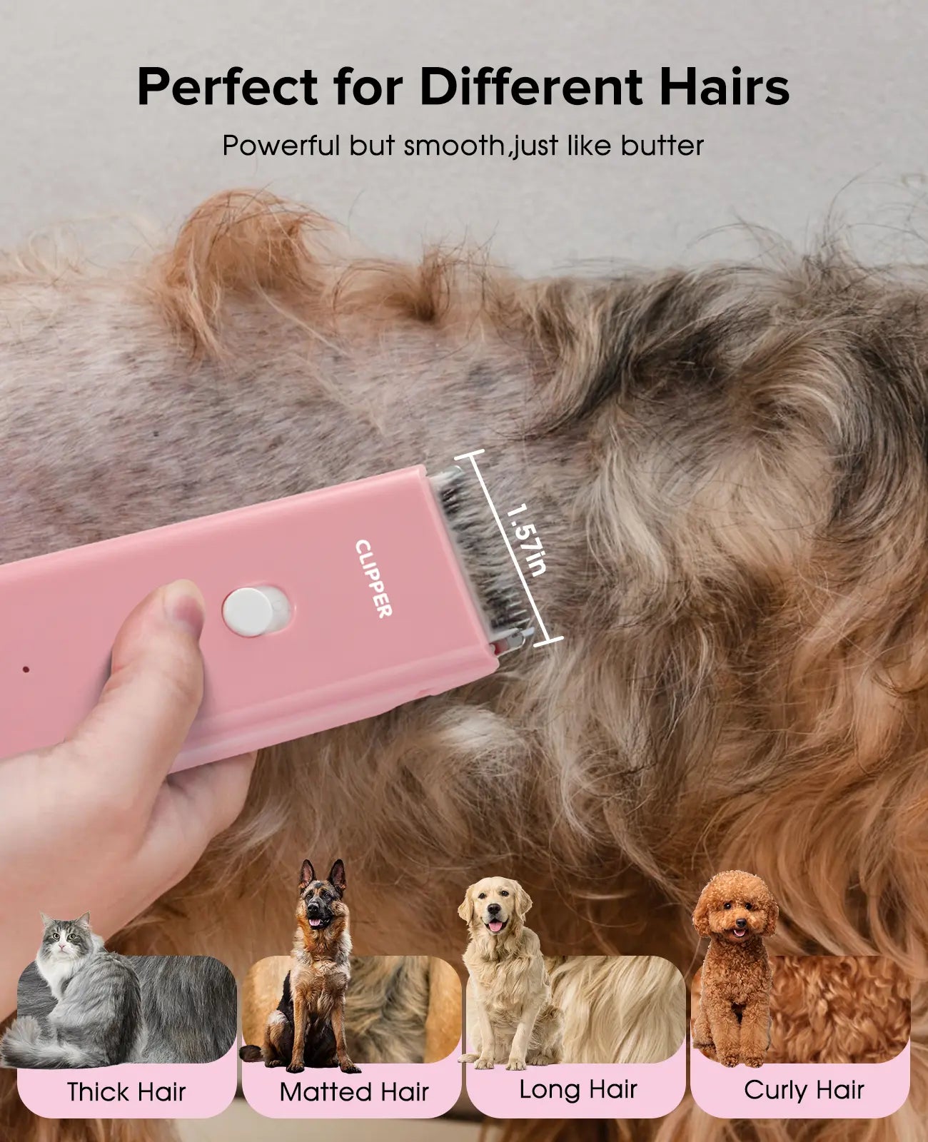 Professional Rechargeable Cordless Pet Clippers for Dog and Cat Grooming, Low Noise Ceramic Blade Trimmer for Matted and Long Hair