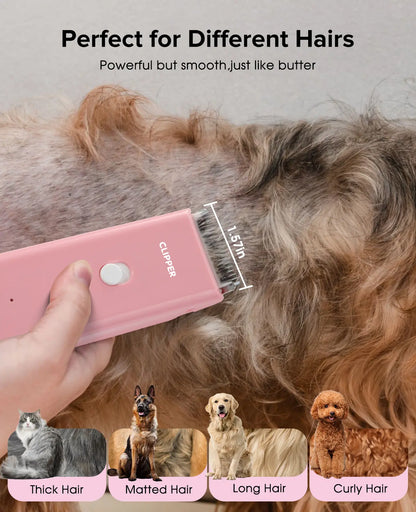 Professional Rechargeable Cordless Pet Clippers for Dog and Cat Grooming, Low Noise Ceramic Blade Trimmer for Matted and Long Hair