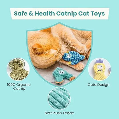 Pawsible 5-Pack Colorful Cactus Cat Toy Set with 100% Premium Catnip Filling - Natural Stimulation and Soft Teething Toys for Kittens