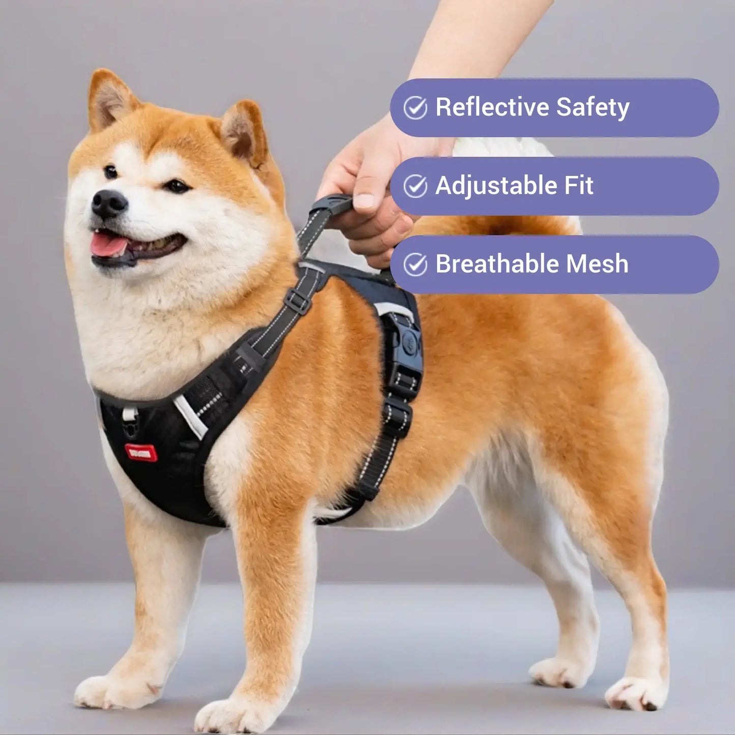 Adjustable No-Pull Reflective Dog Harness with Breathable Chest Strap for Outdoor Activities