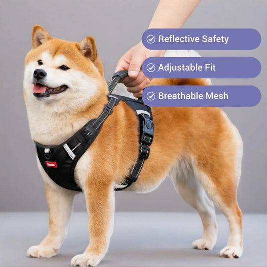 Adjustable No-Pull Reflective Dog Harness with Breathable Chest Strap for Outdoor Activities