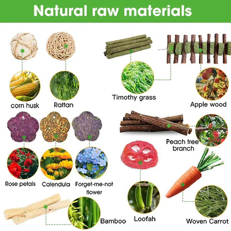 21-Piece Dental Chew Toy Set for Small Animals – Apple Wood Sticks and Timothy Hay Cakes for Optimal Dental Care – Suitable for Rabbits, Hamsters, Chinchillas, and Gerbils