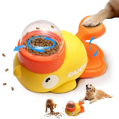 Yellow Duck Food Dispensing Cat Toy - Interactive Boredom Relief Wand for Cats and Dogs, Durable Slow Feeder and Snack Puzzle, Ideal Gift for Pet Lovers