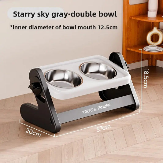 Elevated Stainless Steel Dog Feeding Bowls Set with Adjustable Height and Non-Slip Design for Small Dogs and Cats - Includes 2 Bowls and 1 Raised Stand