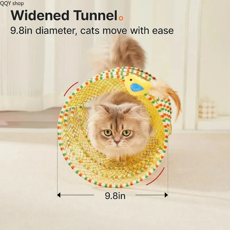 Summervibes Spiral Tunnel Cat Toy - Collapsible 20-Inch Spring Tunnel with Feather & Bell for Interactive Play, Durable Accessory for Indoor Cats and Small Pets