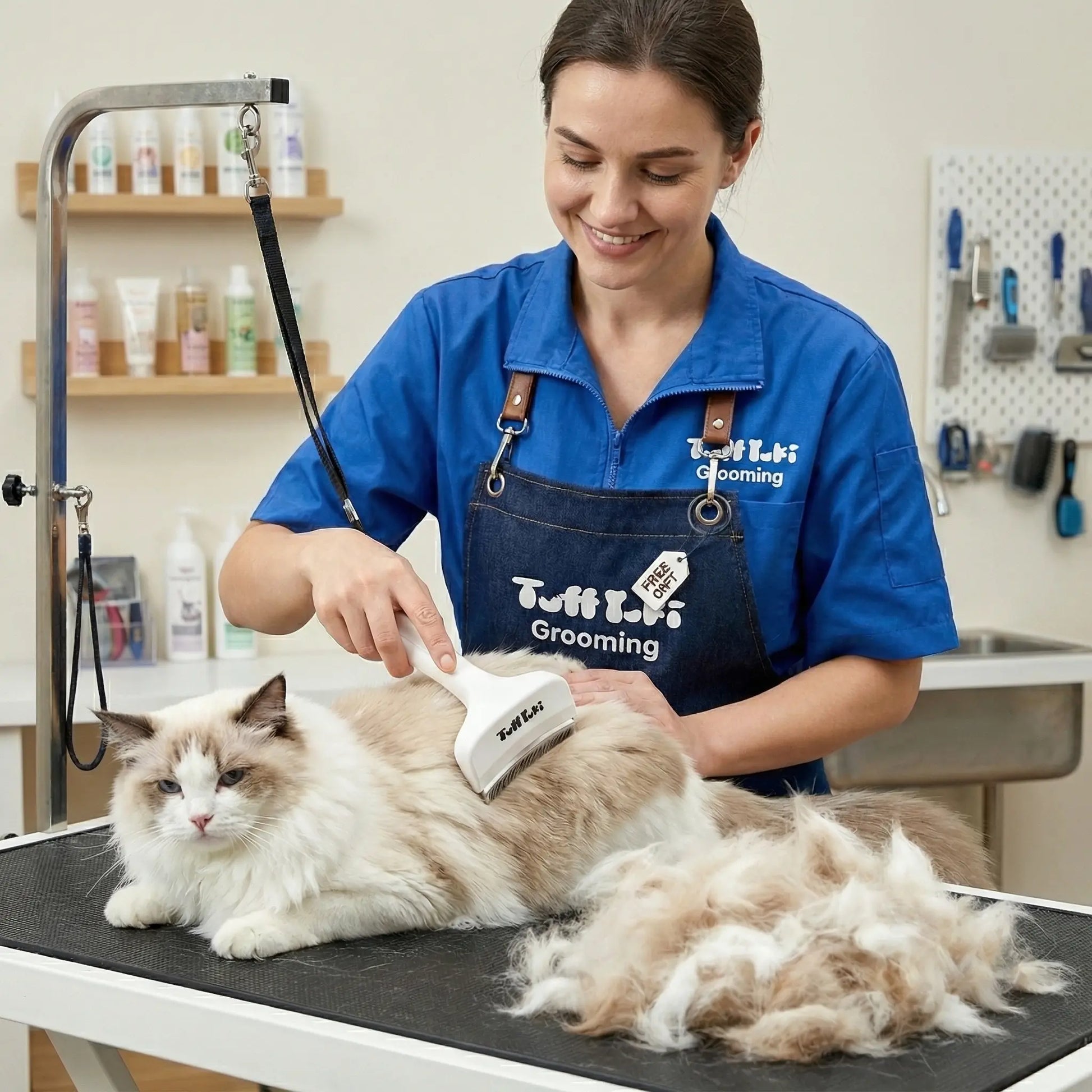 TUFFYUKI Professional Pet Deshedding Tool - Gentle Undercoat Rake for Dogs and Cats, Effective Shedding Reduction and Dematting Comb for Long-Haired Pets