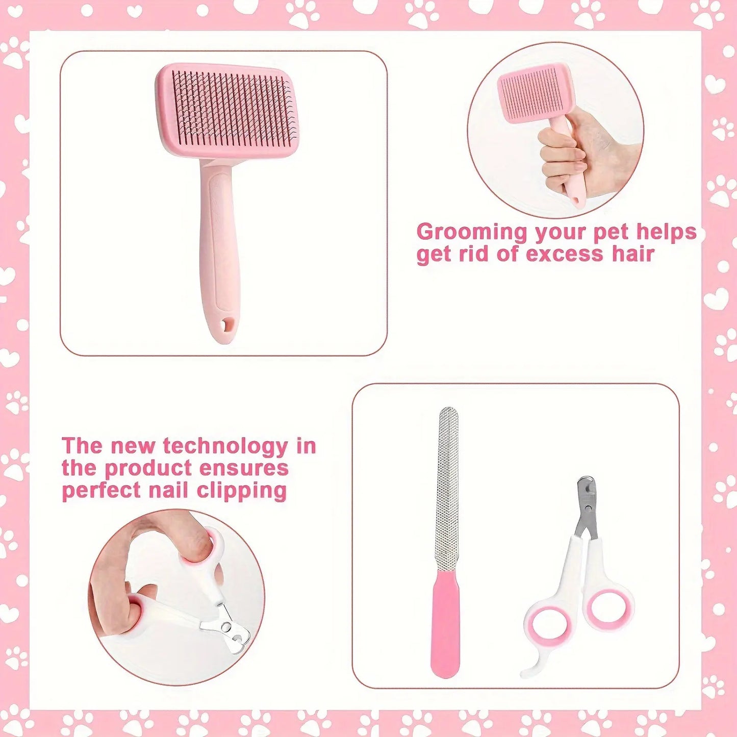 8-in-1 Professional Pet Grooming Kit for Dogs and Cats - Includes Dematting Comb, Slicker Brush, Nail Clipper, and Trimmer for a Tangle-Free and Shiny Coat