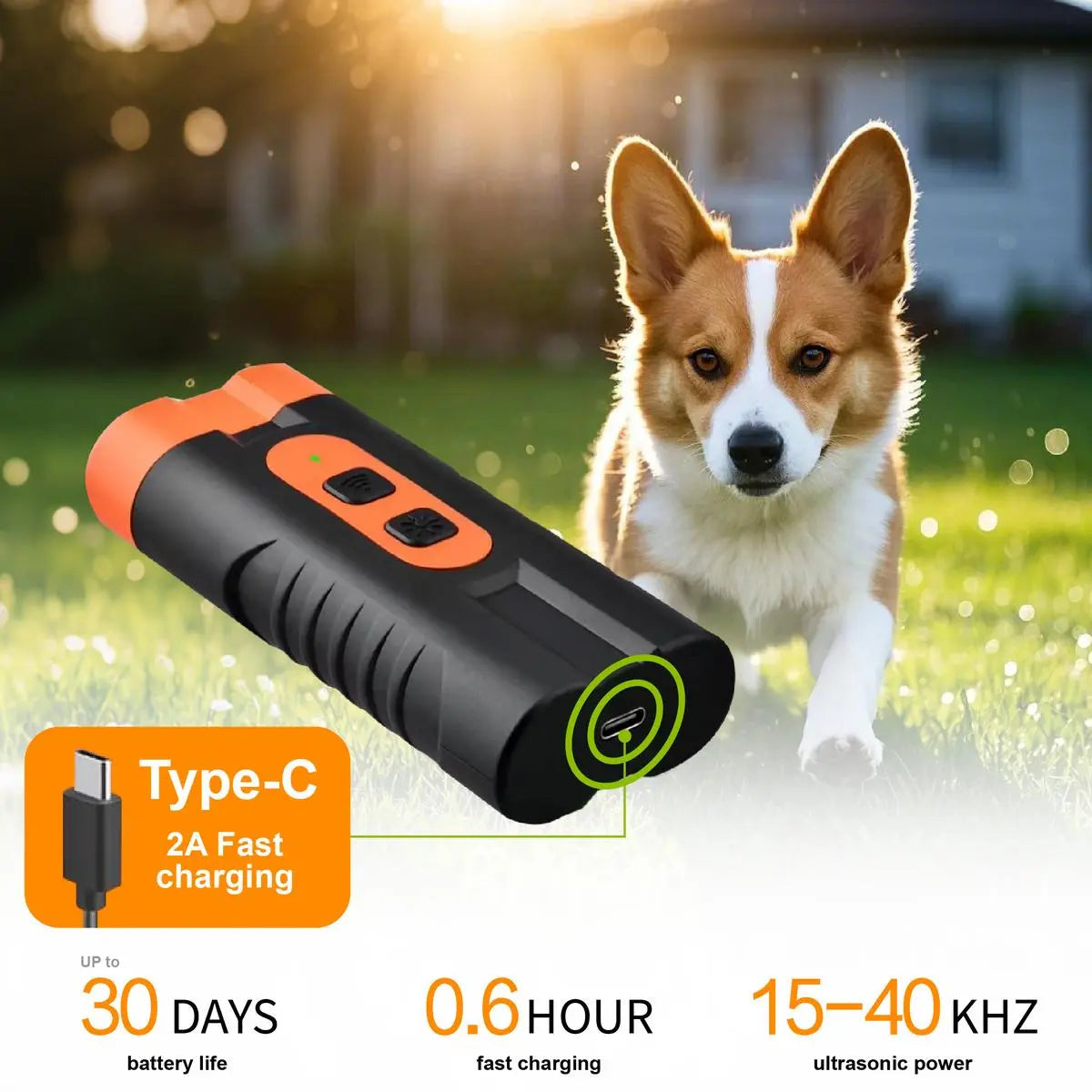 Upgraded Dual-Headed Ultrasonic Dog Repeller and Bark Stopper Flashlight - Rechargeable Portable Device for Effective Pet Barking Control, Essential for Dog Walkers and Pet Enthusiasts